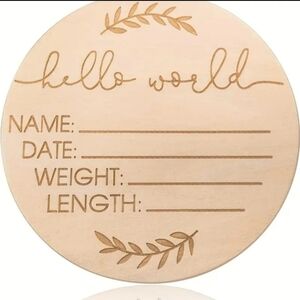 Hello World Wooden Baby Announcement